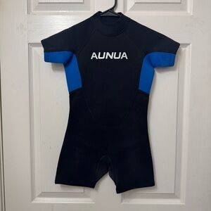 AUNUA 3mm Kids Swim Short Wetsuit Youth Boys Girls Black and Blue Size 8